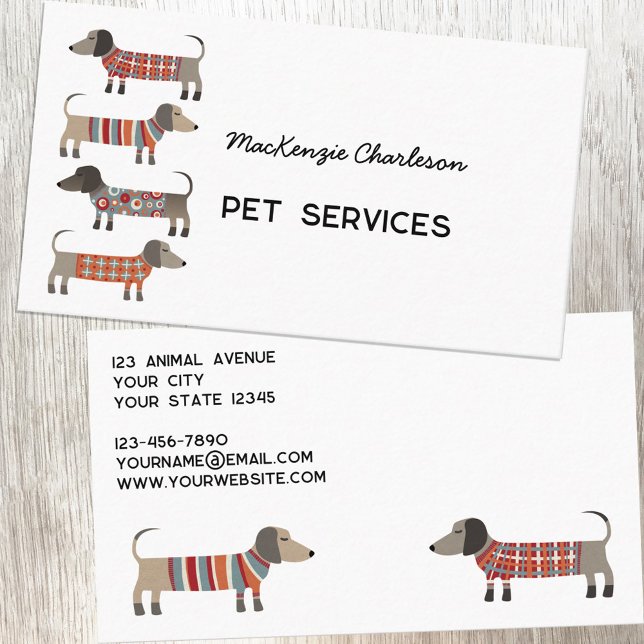 Cartão De Visita Serviços Pet de Cães de Dachshund (Dachshund Wiener Sausage Dog pet animal services custom business cards)