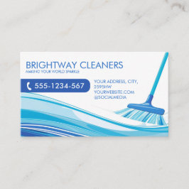 Cartão De Visita Serviços Profissionais de Limpeza Blue Broom