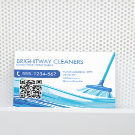 Cartão De Visita Serviços Profissionais de Limpeza Blue Broom Códig