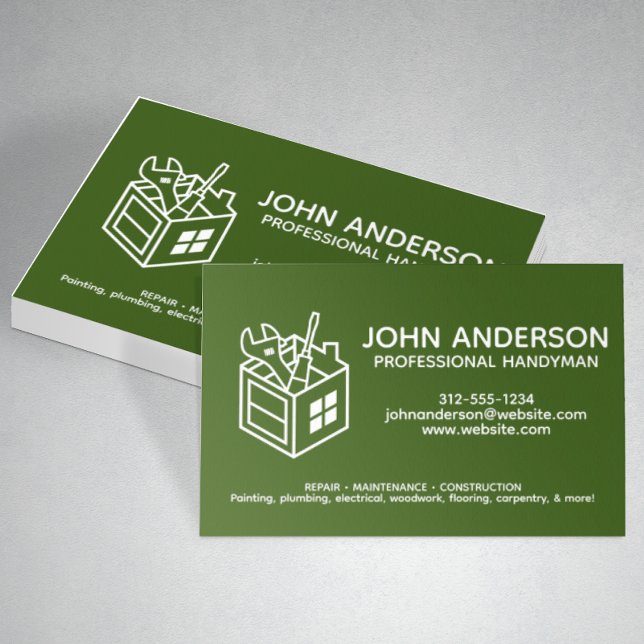 Cartão De Visita Serviços Profissionais Modernos de Handyman Verde (Criador carregado)