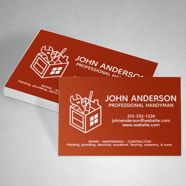 Cartão De Visita Serviços Profissionais Modernos de Handyman Vermel (Criador carregado)