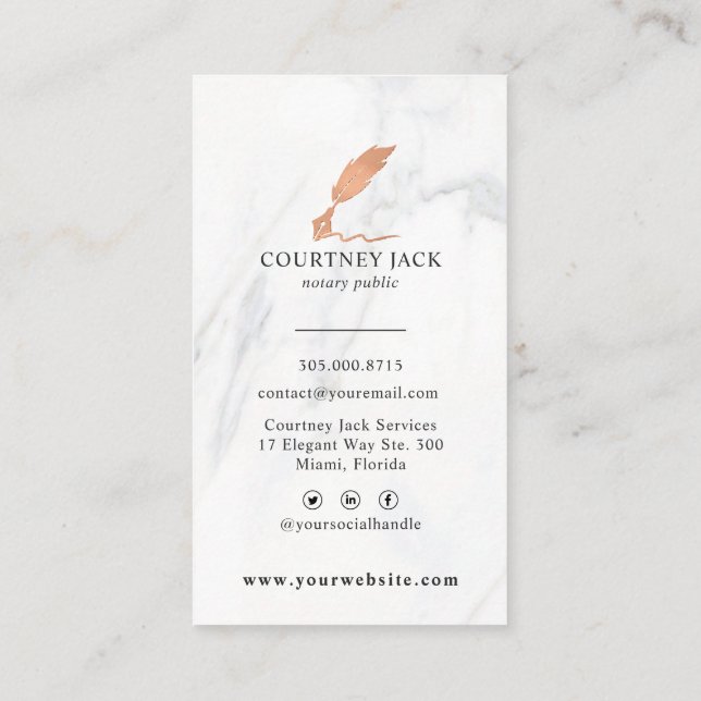 Cartão De Visita Serviços públicos notariais Rosa de mármore de lux (Verso)