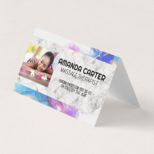 Cartão De Visita Sessão de Massagem Watercolor Marble