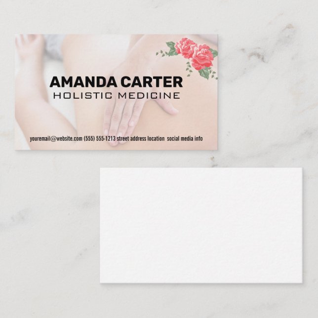 Cartão De Visita Sessão Terapista de Massagem | Flores (Frente/Verso)