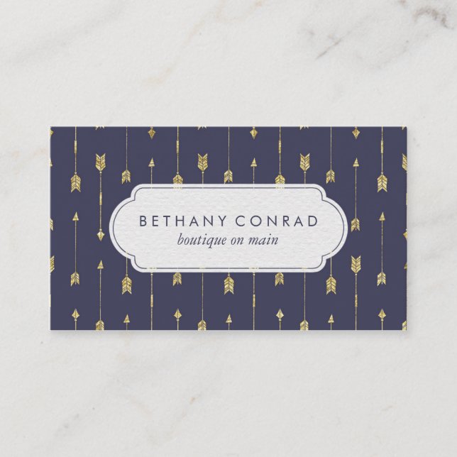 Cartão De Visita Seta dos azuis marinhos e do ouro (Frente)