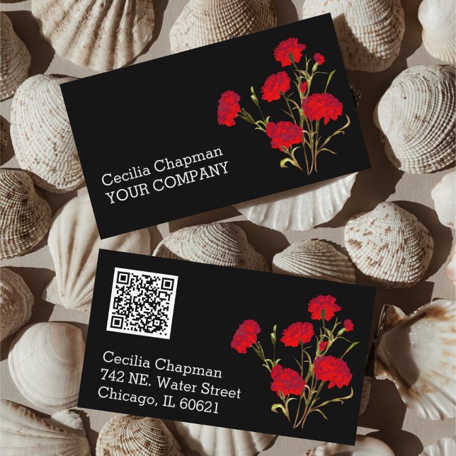 Cartão De Visita Seu código QR Red Floral Personalizado Gótico Pret (Criador carregado)