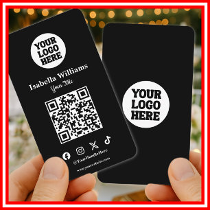 Cartão De Visita Seu Logo Aqui Preto Moderno Código QR Simples