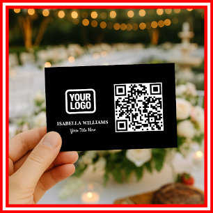 Cartão De Visita Seu Logotipo Aqui Código QR Preto Minimalista Mode