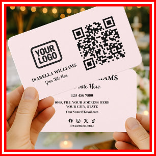 Cartão De Visita Seu Logotipo Aqui Simples Moderno Rosa Código QR d