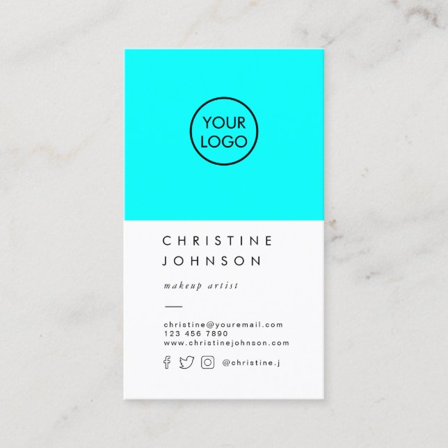 Cartão De Visita seu logotipo em azul-neon (Frente)