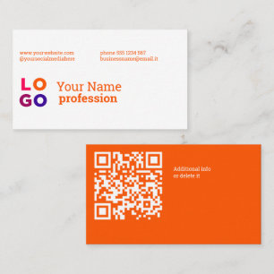 Cartão De Visita Seu Logotipo Empresarial QrCode Laranja Personaliz