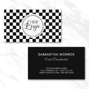 Cartão De Visita Seu Logotipo Xadrez Preto e Branco