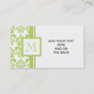 Cartão De Visita Seu monograma, luz - cor damasco verde 2