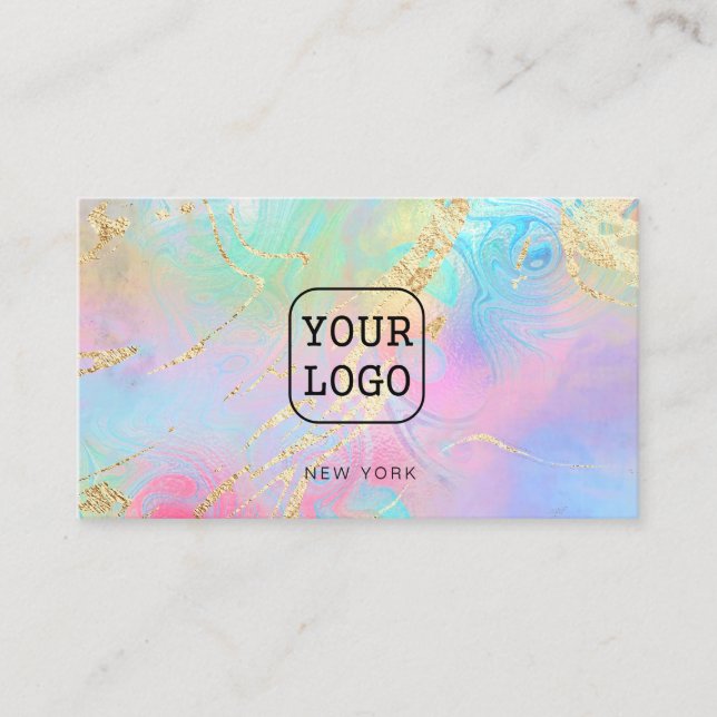 Cartão De Visita seu próprio logotipo no efeito holográfico FAUX (Frente)