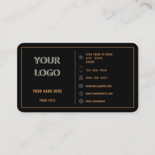 Cartão De Visita Seu quadro Dourado de logotipo e Ouro de texto Bla