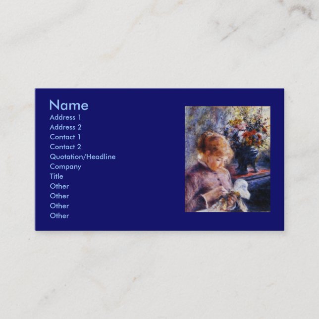 Cartão De Visita Sewing da jovem mulher de Renoir (Frente)