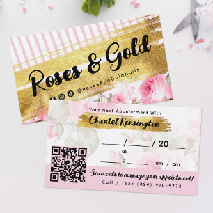 Cartão De Visita Shabby Blush Watercolor Rosas de QR Dourado Compro