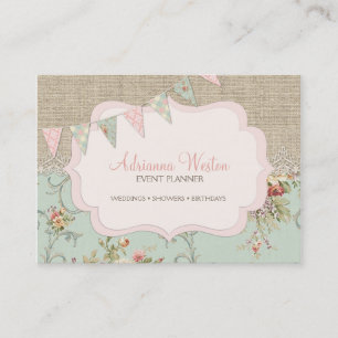 Cartão De Visita Shabby Russo Chic Burlap Blush Floral