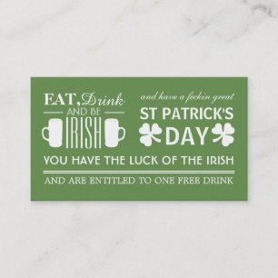 Cartão De Visita Shamrock & Beer Irish Rua Ticket de Patrick