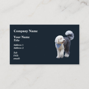 Cartão De Visita Sheepadoodle Com Cachecol Xadrez Azul