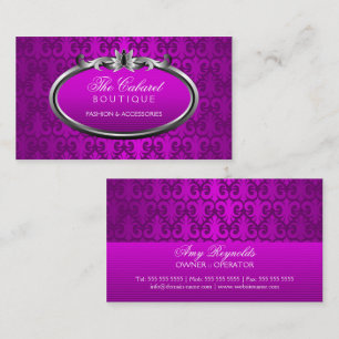 Cartão De Visita Shimmer de prata roxo do damasco elegante