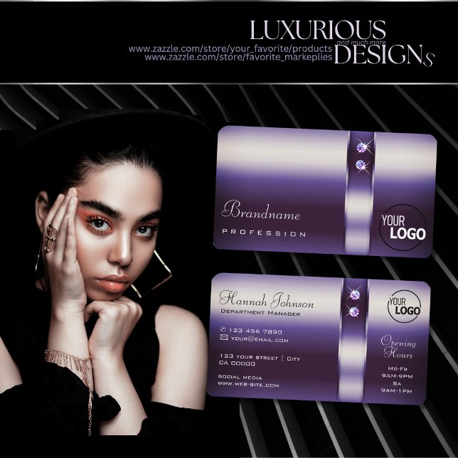 Cartão De Visita Shimmering Purple Gradient Diamouros Estrelas adic (Criador carregado)