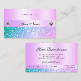 Cartão De Visita Shimmery Rosa claro Teal Glitter Diamantes Pastel