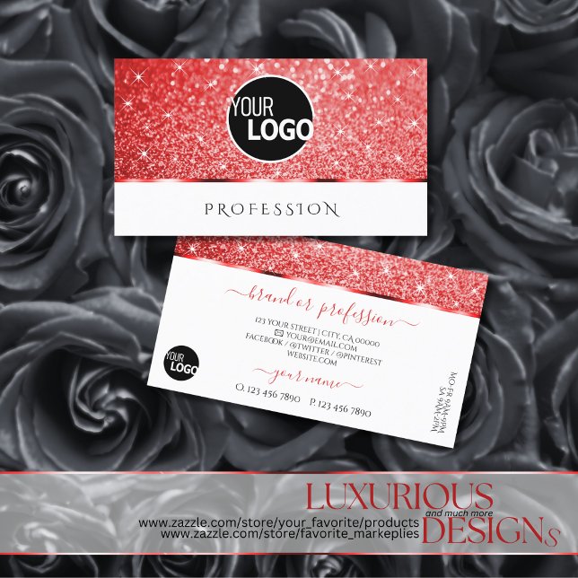 Cartão De Visita Shimmery Ruby Red Glitter Sparkle Stars adiciona l (Criador carregado)