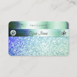 Cartão De Visita Shimmery Teal Blue Glitter Sparkle Stars Diamantes