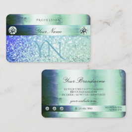 Cartão De Visita Shimmery Teal Blue Glitter Sparkle Stars Monograma