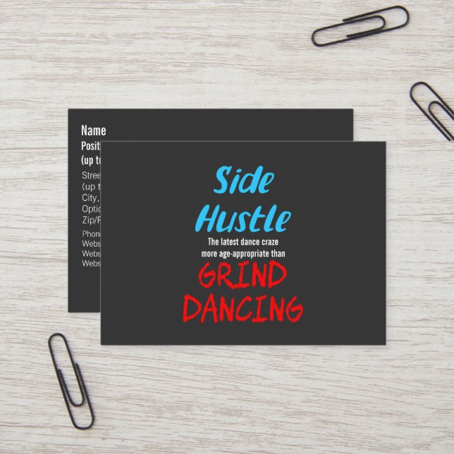 Cartão De Visita Side Hustle vs Grind Dancing Neon Blue Text (Frente/Verso In Situ)