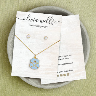 Cartão De Visita Signature Script White Wood Necklace Earring