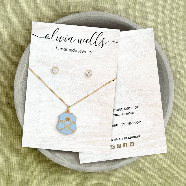 Cartão De Visita Signature Script White Wood Necklace Earring (Criador carregado)