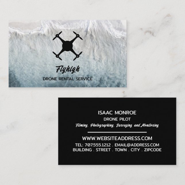 Cartão De Visita Silhouette de Drone Glacier, Piloto de Drone (Frente/Verso)