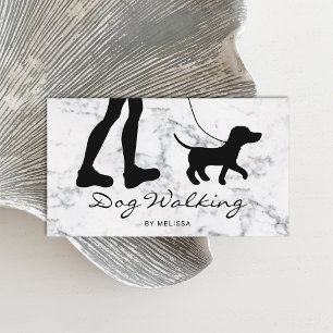 Cartão De Visita Silhueta Black Dog Walker No Marble Faux