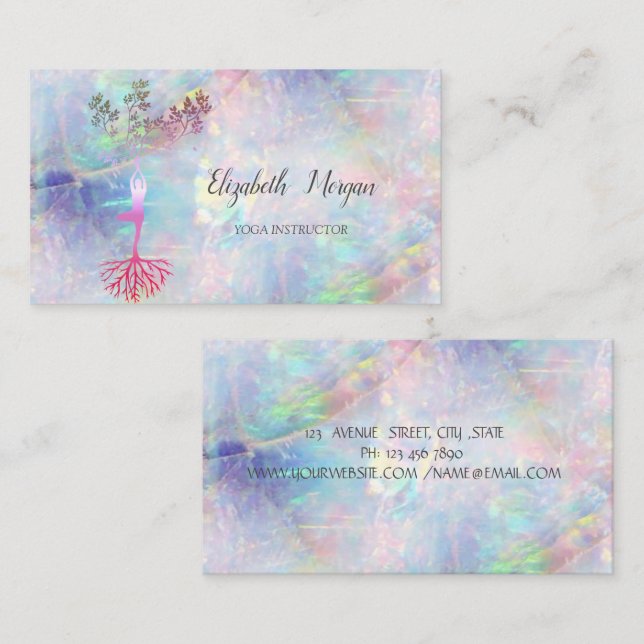 Cartão De Visita Silhueta de Árvore Dourada, Yoga,Opal (Frente/Verso)