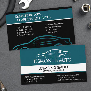 Cartão De Visita Silhueta de Carro - Reparação Automóvel Teal