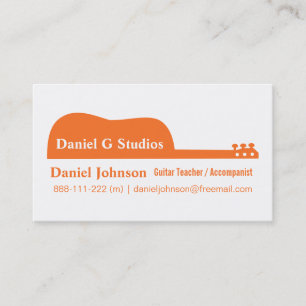 Cartão De Visita Silhueta de Guitarra Laranja Minimalista Músico