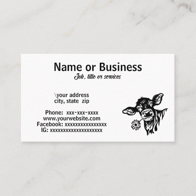 Cartão De Visita silhueta de vaca (Frente)