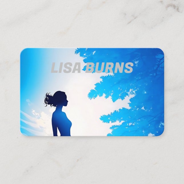 Cartão De Visita silhueta feminina com fundo azul macio (Frente)