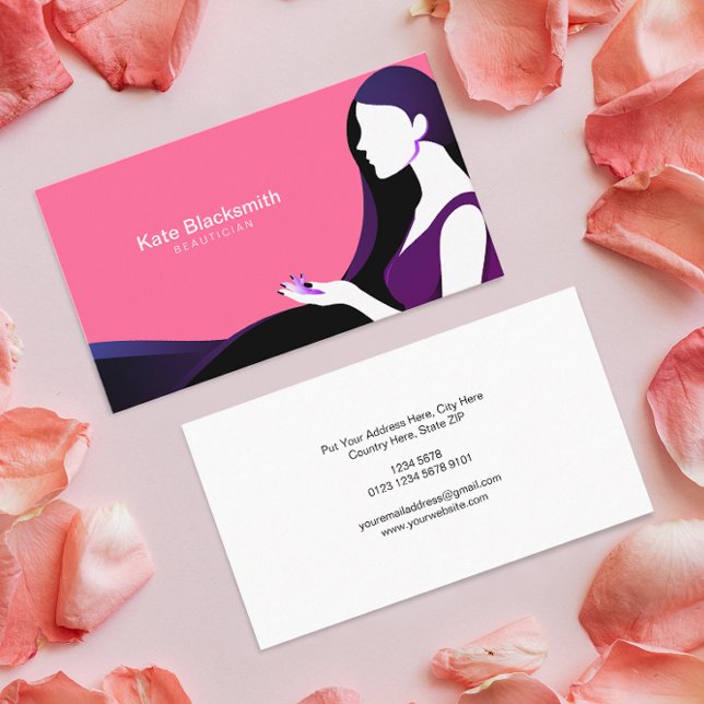 Cartão De Visita Silhuette de Bonito Mulher de Cabelo Negro Longo | (Criador carregado)