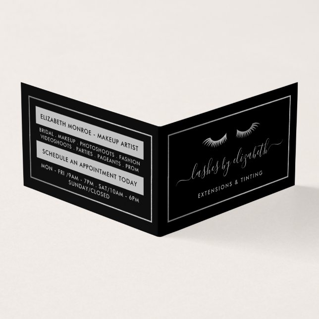 Cartão De Visita Silver Foil Lashes Beleza Maquiagem Artista Lealda (Exterior)