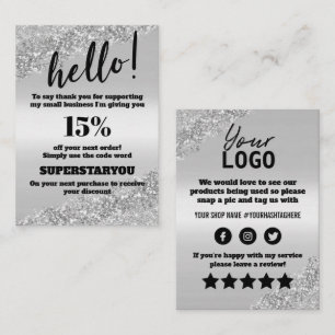 Cartão De Visita Silver Gliter Obrigado Desconto Inserir Placa