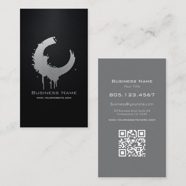 Cartão De Visita Silver Glitter Swirl • Custom Editable (Frente/Verso)