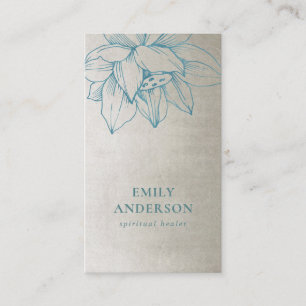 CARTÃO DE VISITA SILVER TEAL BLUE LOTUS SIMPLES REIKI SPIRITUAL