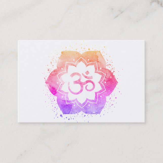 Cartão De Visita *~* Símbolo Aum OM Lotus Flower Mandala Yoga Reiki (Frente)