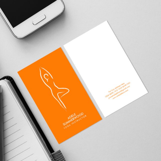 Cartão De Visita Símbolo de Arte de Linha Yoga Vrksasana em Laranja (Criador carregado)
