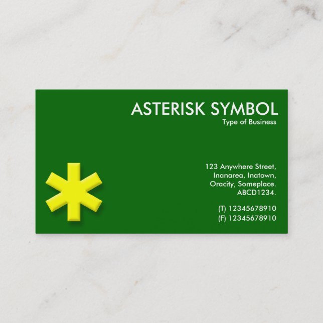 Cartão De Visita Símbolo de asterisco amarelo - verde-grama (006600 (Frente)