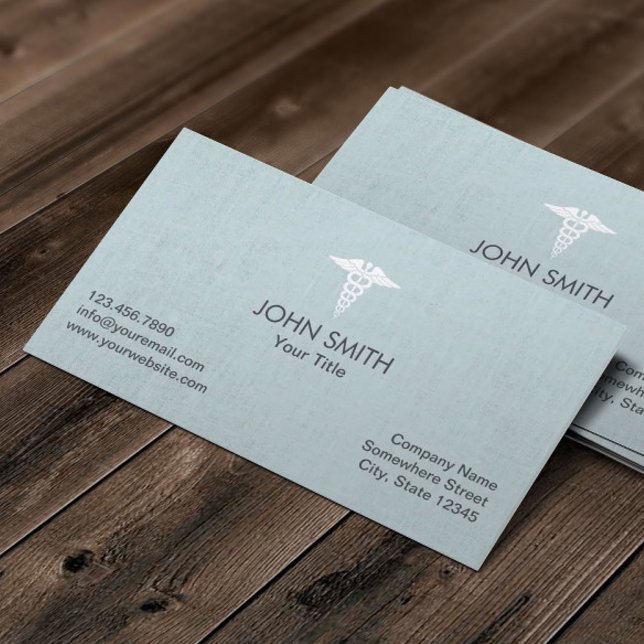 Cartão De Visita Símbolo de Cadubo Médico Faux Linen Light Blue (Criador carregado)