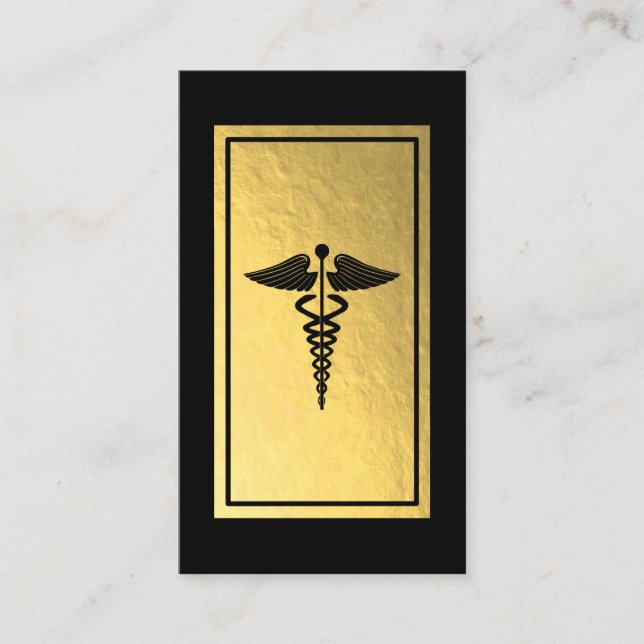 Cartão De Visita Símbolo de Caduceus Médico Faux Gold Foil (Frente)